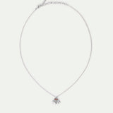 Silver Sunflower and Purple Stone Pendant Necklace