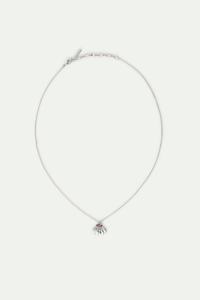 Silver Sunflower and Purple Stone Pendant Necklace