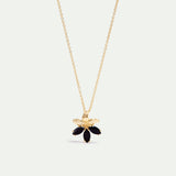 Golden Lily and Black Stone Pendant Necklace