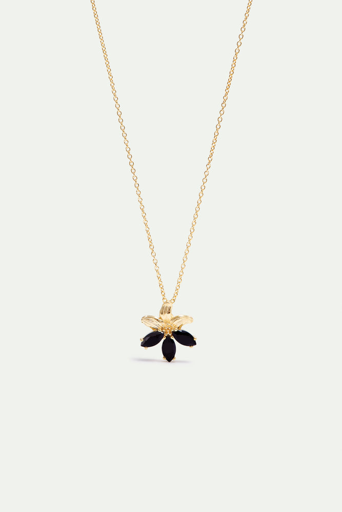 Golden Lily and Black Stone Pendant Necklace