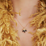 Golden Lily and Black Stone Pendant Necklace