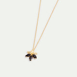 Golden Lily and Black Stone Pendant Necklace