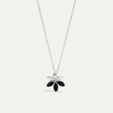 Silver Lily and Black Stone Pendant Necklace