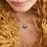 Silver Lily and Black Stone Pendant Necklace