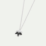 Silver Lily and Black Stone Pendant Necklace