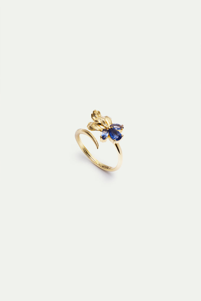 Golden Iris and Blue Stones Adjustable Ring
