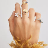 Golden Iris and Blue Stones Adjustable Ring