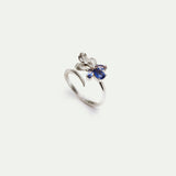 Silver Iris and Blue Stones Adjustable Ring
