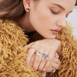 Silver Iris and Blue Stones Adjustable Ring