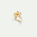 Adjustable Gold Ring with Cherry Blossom and Pink Stones