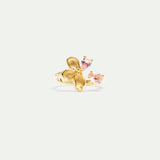 Adjustable Gold Ring with Cherry Blossom and Pink Stones