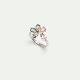 Adjustable Silver Ring with Cherry Blossom and Pink Stones