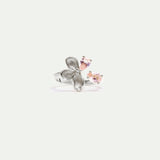 Adjustable Silver Ring with Cherry Blossom and Pink Stones