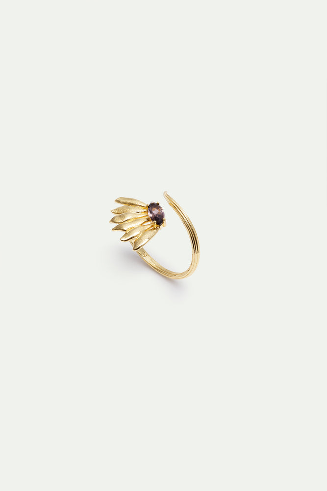 Golden Sunflower and Purple Stone Adjustable Ring