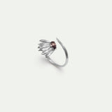 Silver Sunflower and Purple Stone Adjustable Ring