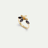 Golden Lily and Black Stone Adjustable Ring