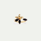 Golden Lily and Black Stone Adjustable Ring