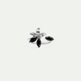 Silver Lily and Black Stone Adjustable Ring