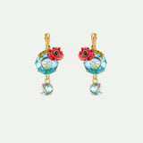 Clip-on Earrings with Round Blue Stones and Poppies