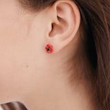 Earrings with Red Poppy and Black Crystal