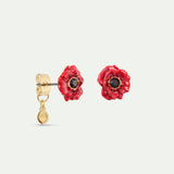 Earrings with Red Poppy and Black Crystal