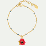 Fine Bracelet with Red Poppy and Black Crystal