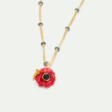 Fine Bracelet with Red Poppy and Black Crystal