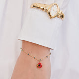 Fine Bracelet with Red Poppy and Black Crystal