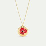 Pendant Necklace with Poppy on Gold Medallion