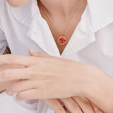 Pendant Necklace with Poppy on Gold Medallion
