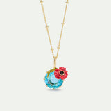 Pendant Necklace with Round Blue Stone and Poppie
