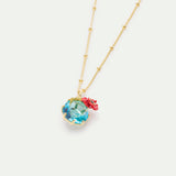 Pendant Necklace with Round Blue Stone and Poppie
