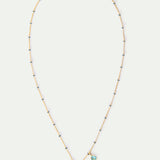 Pendant Necklace with Red Poppy and Round Blue Stone