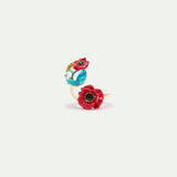 Adjustable Ring with Round Blue Stone and Poppies