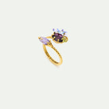 Adjustable Ring with Round Stone, Wisteria, and Purple Crystal