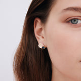 Pink Water Lily and Round Blue Stone Post Earrings