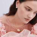 Pink Water Lily and Round Blue Stone Post Earrings