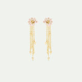 Gold-Plated Pink Water Lily Clip Dangle Earrings