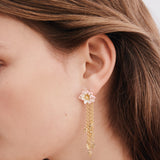 Gold-Plated Pink Water Lily Post Dangle Earrings