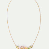 Pink Water Lily, Golden Lotus, and Blue Round Stone Statement Necklace