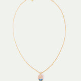 Pink Water Lily and Round Blue Stone Pendant Necklace