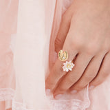 Gold Lotus and Pink Water Lily Adjustable Ring