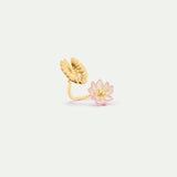Gold Lotus and Pink Water Lily Adjustable Ring