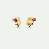 Gold Mask, Rose and Crystal Post Earrings