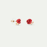 Red Rosebud and Cut Crystal Post Earrings