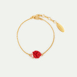 Red Rosebud and Cut Crystal Fine Bracelet