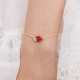 Red Rosebud and Cut Crystal Fine Bracelet
