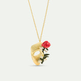 Gold Mask, Rose and Crystal Pendant Necklace