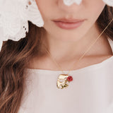 Gold Mask, Rose and Crystal Pendant Necklace