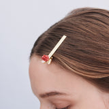 Red Rosebud and Cut Crystal Hair Pin